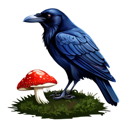 Huginn Raven, Mushroom Icon, Dark Tones, Mystical Fungus, Norse Symbol, Simple Design, Organic Shape - icon | sticker