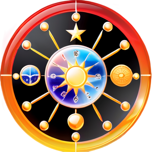 Daily Horoscope An icon with a zodiac wheel or a rising sun overlaid with symbols for each zodiac sign, showing the passage of time and daily guidance. - icon | sticker