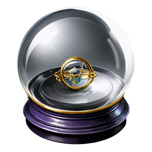 Illustration of Hermione's Time-Turner, a small, delicate hourglass with golden rings that rotate around it, encased within a clear glass orb. The Time-Turner is suspended inside the orb, with intricate details of the hourglass and the surrounding rings clearly visible. The glass orb is transparent, allowing the Time-Turner's magical essence to be highlighted, with a subtle golden glow emanating from within. The background is neutral, focusing on the elegance of the Time-Turner and the smooth surface of the glass orb. High-definition, fantasy-style art. - icon | sticker