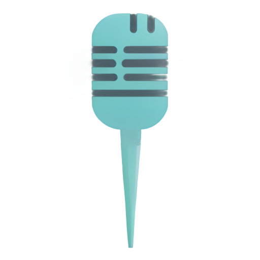 Minimalistic flat design microphone icon on a pin. In cyan and lightgrey color. - icon | sticker