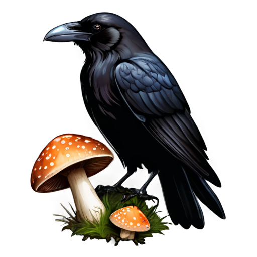 Huginn Raven, Mushroom Icon, Dark Tones, Mystical Fungus, Norse Symbol, Simple Design, Organic Shape - icon | sticker