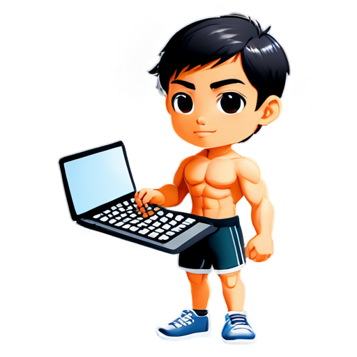 a muscular hong kong male holding a keyboard - icon | sticker