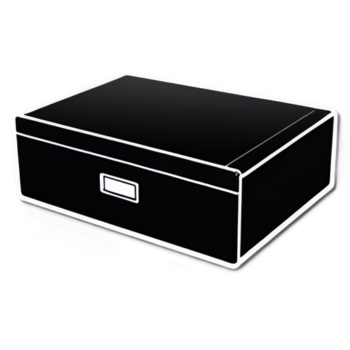 Desktop storage box with internal partitions, line art, minimalist, white & black color - icon | sticker