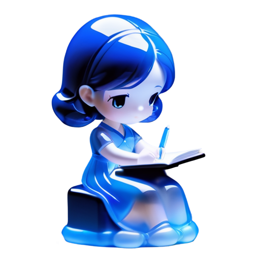 Jasmine in a blue dress she is sitting and she is writing a letter - icon | sticker
