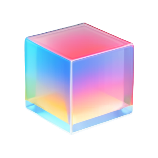 A colorful cube with a transparent texture. One vertex of the cube is in the center of the picture, making the entire graphic look like a regular hexagon. To be suitable for use as a software logo, the entire picture must be symmetrical. - icon | sticker