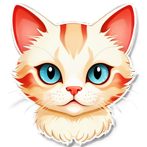 The head of a evil cat is cream-colored with soft red stripes. Delicate and cute drawing - icon | sticker