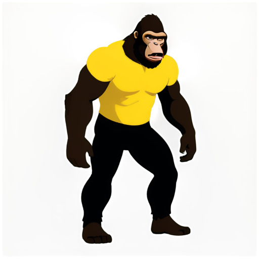 An angry muscular gorilla wearing a yellow t-shirt, with black pants and brown boots - icon | sticker