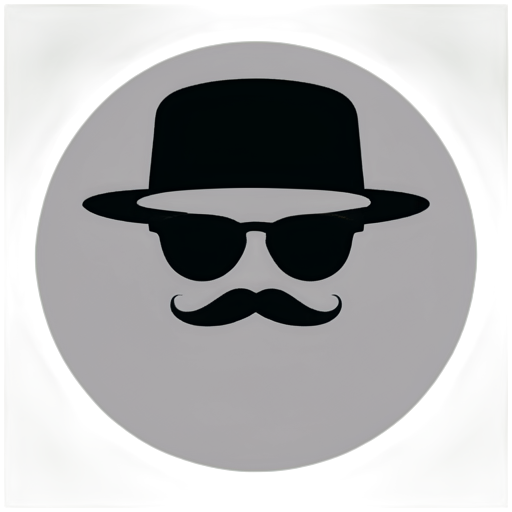 White background, black figures, hat, mustache, black glasses. The whole figure is in a gray circle. - icon | sticker