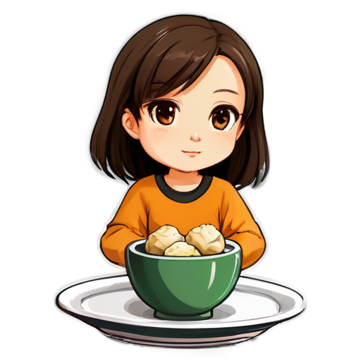 Dumplings, plate, the girl in the cup - icon | sticker