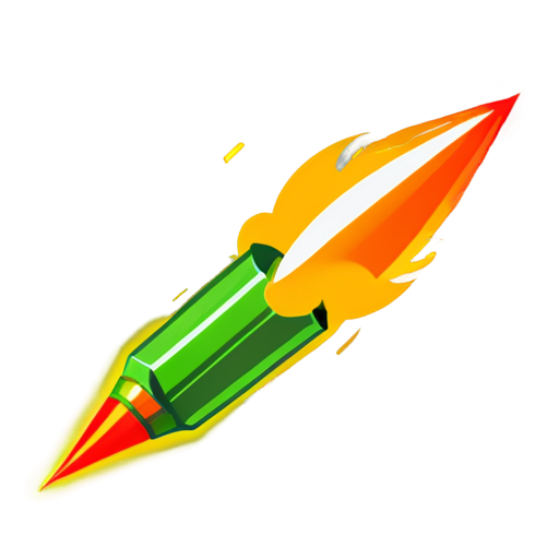 Illustration of a flat-style bullet with a green body and red tip, set against a bright explosion background in orange and yellow hues, creating a dynamic and explosive effect. - icon | sticker