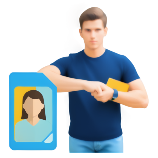 generator a icon a person is refusing to give permission to use its ID card in blue and yellow shade. make a person a user taking the ID card back from another person - icon | sticker