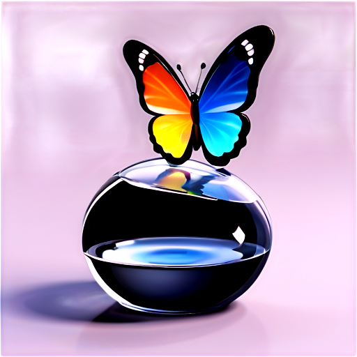 a small and beautiful butterfly on top of a drop of water, - icon | sticker