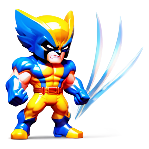 Epic full-body illustration of Wolverine, standing in a fierce pose with claws extended, wild forest background, detailed yellow and blue suit, intense and ferocious expression, dynamic lighting, high-definition, realistic style. - icon | sticker