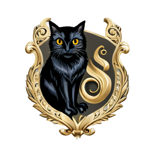 create a logo with a short-eared owl, a black cat and a snail in an elegant vintage coat of arms style - icon | sticker