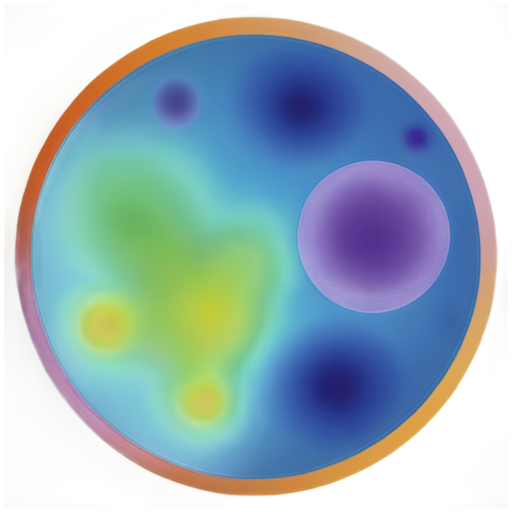 Cartoon image of CHO cells on a plate as taken from a fluoview confocal microscope, with cellular features like a blue nucleus stained with DAPI, and other features in different colors, but with clean borders around cells. The cells are irregularly shaped. Many individually discernable cells are present and evenly spaced accross the plate. - icon | sticker