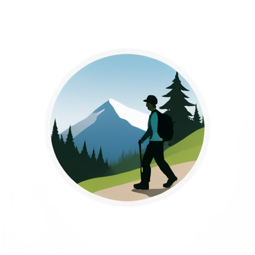 hiker who goes to the mountain - icon | sticker