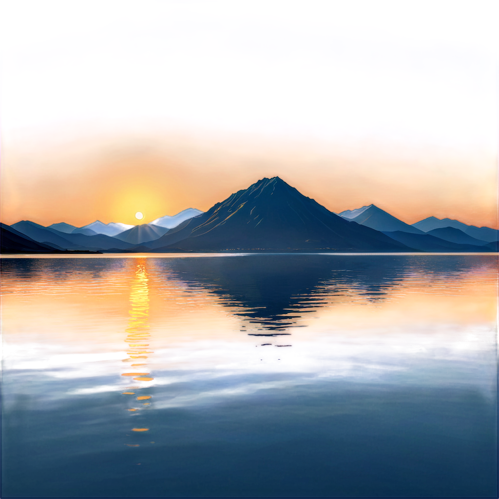 FRESHIDEAS landscape,Calm sea,with some mountains behind and a sky in its golden hour. vector style,vibrant colors,adobe illustrator, - icon | sticker