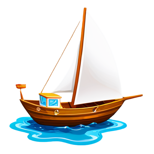 White the boat floats on the water - icon | sticker