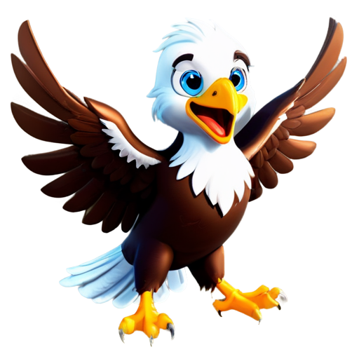 Cute Eagle soaring mascot. adorable 3D eagle expressing joy and excitement. Ideal for children education - icon | sticker