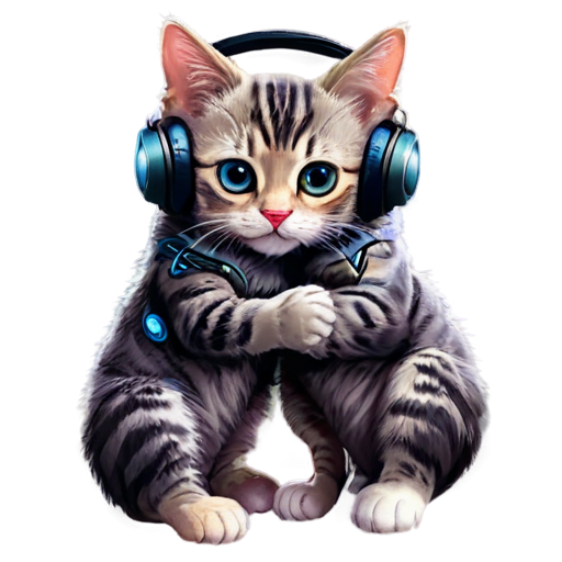 two scifi cats with headphones hugging each other in love - icon | sticker