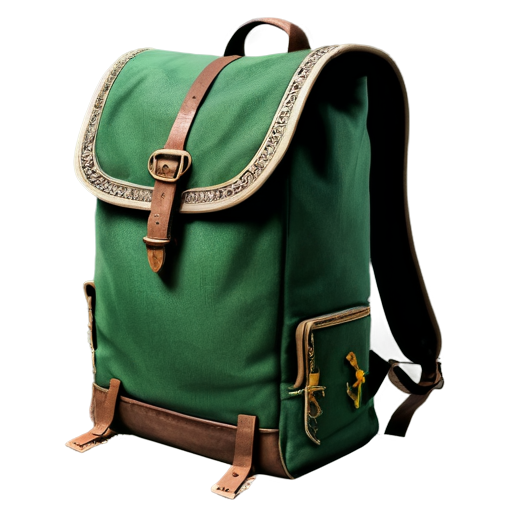 medieval backpack with green arrow coming out of it - icon | sticker