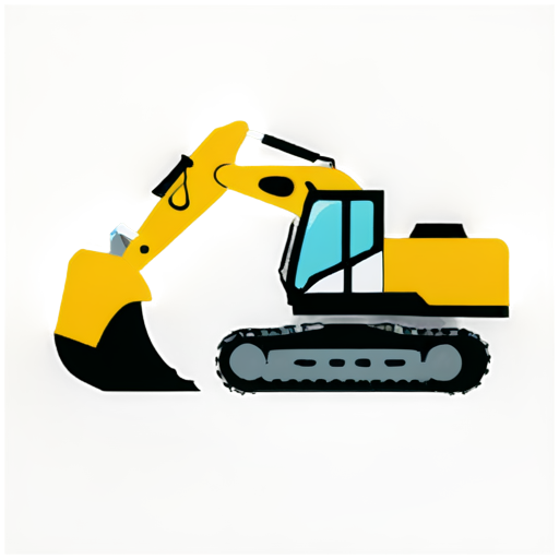 flat, minimalistic icon for Company for rental of construction equipment, black and white, separated elements, . Main component is excavator, side view - icon | sticker