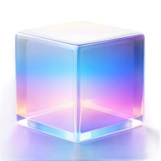 A colorful cube with transparent texture, one vertex of the cube is in the center of the picture - icon | sticker