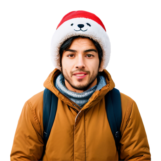 cartoon guy with a giant winter binnie on his head, that covers almost everything except his mouth - icon | sticker