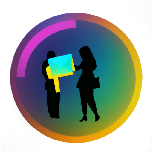 neon girl in sphere with mail from internet sunset background - icon | sticker