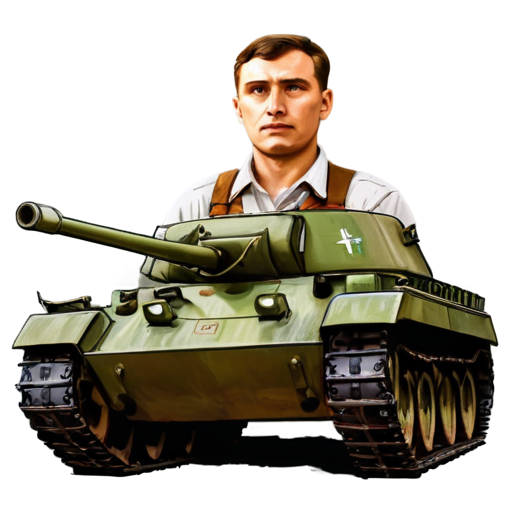 a Russian collective farmer on a Soviet tank cartoon icon for the youtube channel with the caption TaHkucT_TpakTopucT - icon | sticker