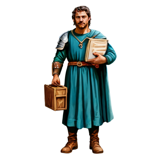 medieval courier with pergamen in hand, paint style, - icon | sticker