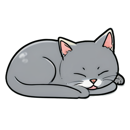 Chartreux cat is sleeping with a big "LOL" , Simple line style - icon | sticker