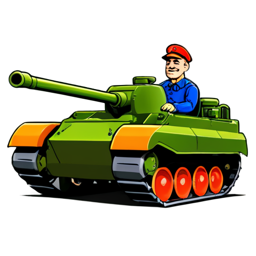 Russian tractor driver on a Soviet tank cartoon icon for youtube channel - icon | sticker