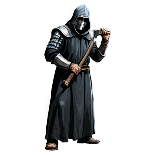 medieval executioner with axe and black canvas mask, paint style, - icon | sticker