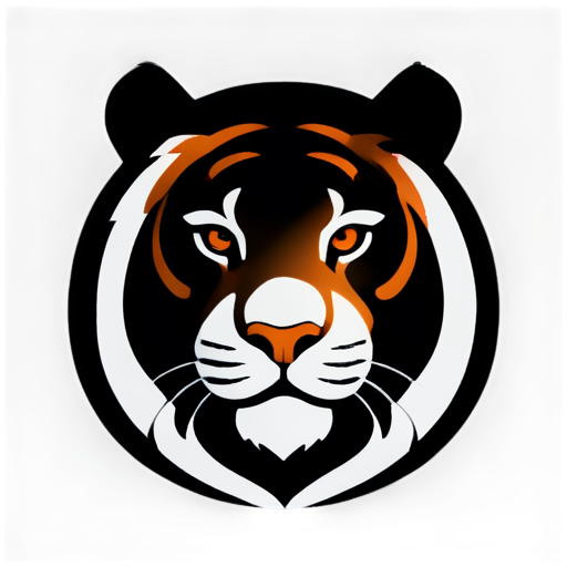 skeptical tiger, black, orange background tone with 1nd red dot and 1nd white dot - icon | sticker