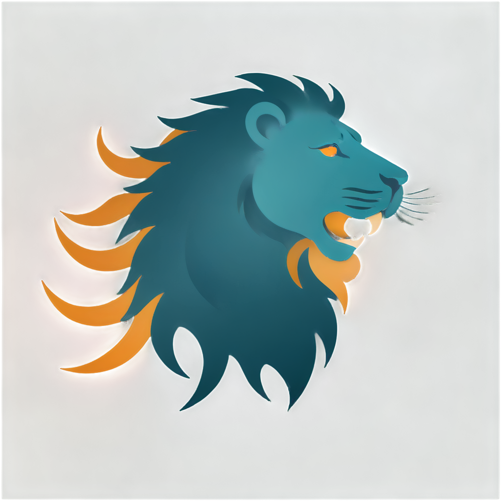 Vector logo, lines featuring the silhouette of a lion, simple shapes and lines, gradient color, dark teal and amber - icon | sticker