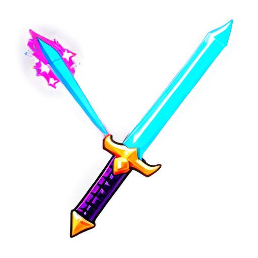 logo that combines magical wand, a gun, and a sword, on a neon background - icon | sticker