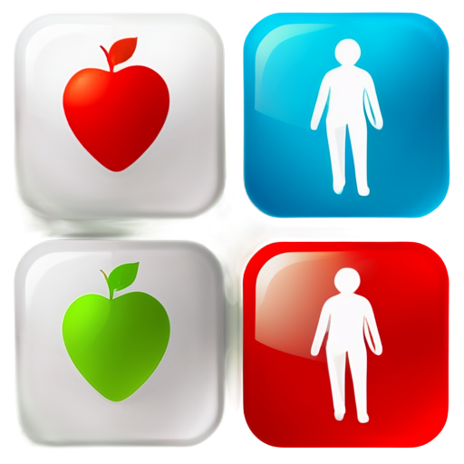 Application Description: "FitTracker" is a mobile application for tracking fitness activity and health. The app helps users track their workouts, diet, and progress towards fitness goals. Task: Create a set of 5 icons for the application. Basic requirements for icons: - Simplicity and conciseness. - Use of bright and energetic colors. - Icons should reflect the various functions of the application: training, nutrition, progress, hydration and sleep. - Uniform style for all icons. - icon | sticker
