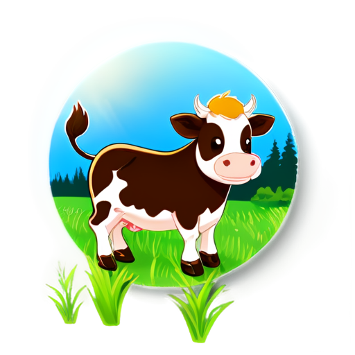 happy cow an a field, grass, sun, gravity falls - icon | sticker