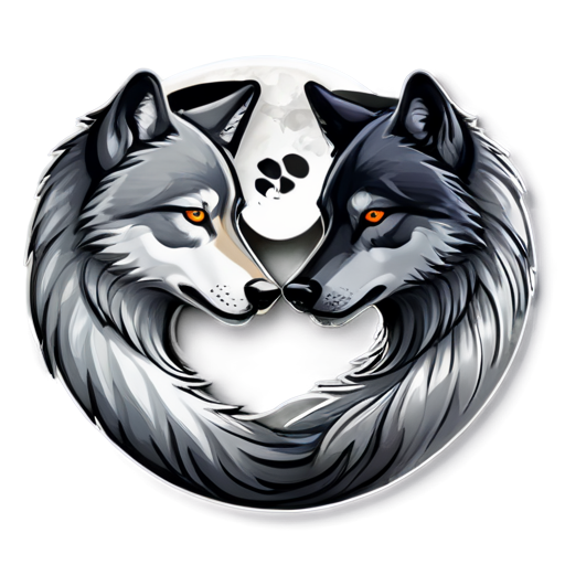 yin and yang two wolves - icon | sticker