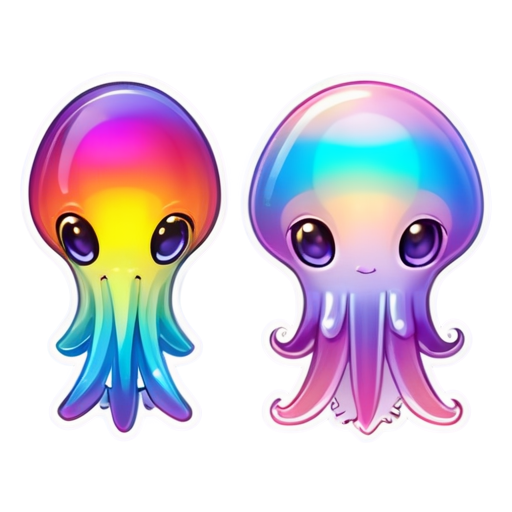 iridescent beautiful cute squid. Sticker with a white outline - icon | sticker