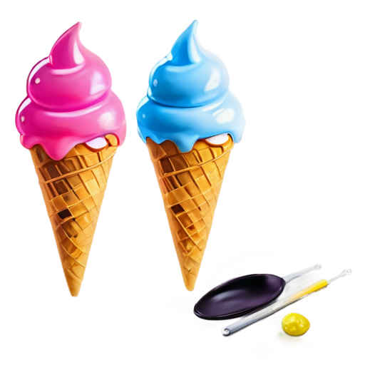 I would like to receive an animated picture of melting ice cream. The picture should interpret a girl who is tired after work, but it should be made in a funny cartoon style. Preferably with bright pink, white, yellow, and blue colors—like summer colors - icon | sticker