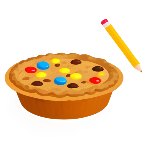 Use pencils as utensils to eat pie sprinkled with number-shaped candies - icon | sticker