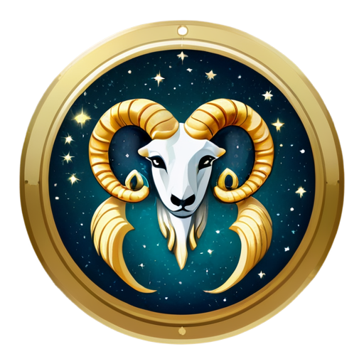 Design a symbol for the astrological sign Aries. The symbol should reflect the mystical and celestial nature of astrology, and incorporate elements that represent harmony and balance in the universe. Please develop a unique and visually appealing design that can be used as an icon for the sign for the website. - icon | sticker