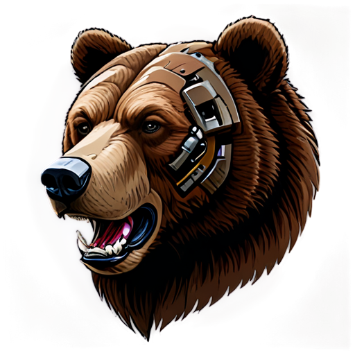 cyborg brown bear (icon type fill) - icon | sticker
