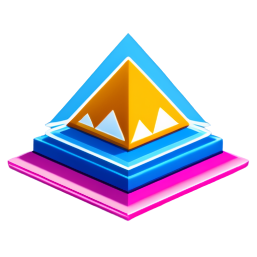 draw a 3d logo in the form of a pyramid, with transverse waves on the left side and ski slopes on the right side. - icon | sticker