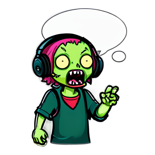 A zombie with a headset and a speech bubble coming out of its mouth, representing their role in communicating and supporting the community, even if they’re undead. - icon | sticker