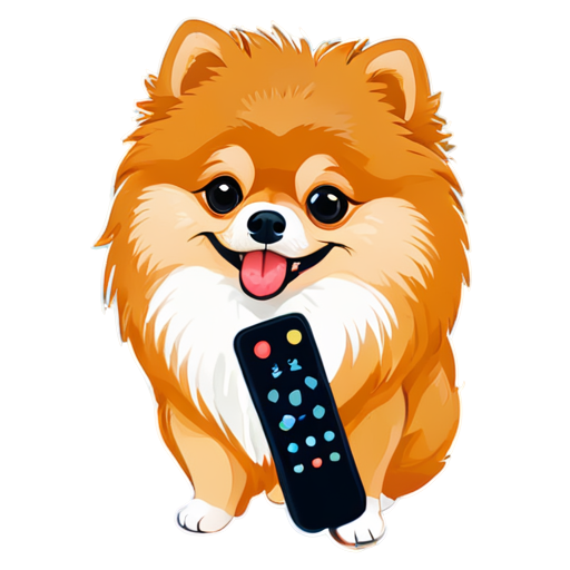 pomeranian dog holding TV remote - icon | sticker