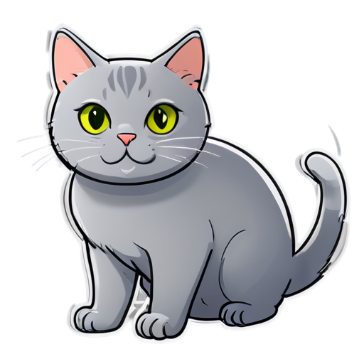 Chartreux cat is gaming with a big "LOL" , Simple line style - icon | sticker