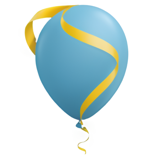 blue and yellow balloon with a ribbon, transparent png style - icon | sticker